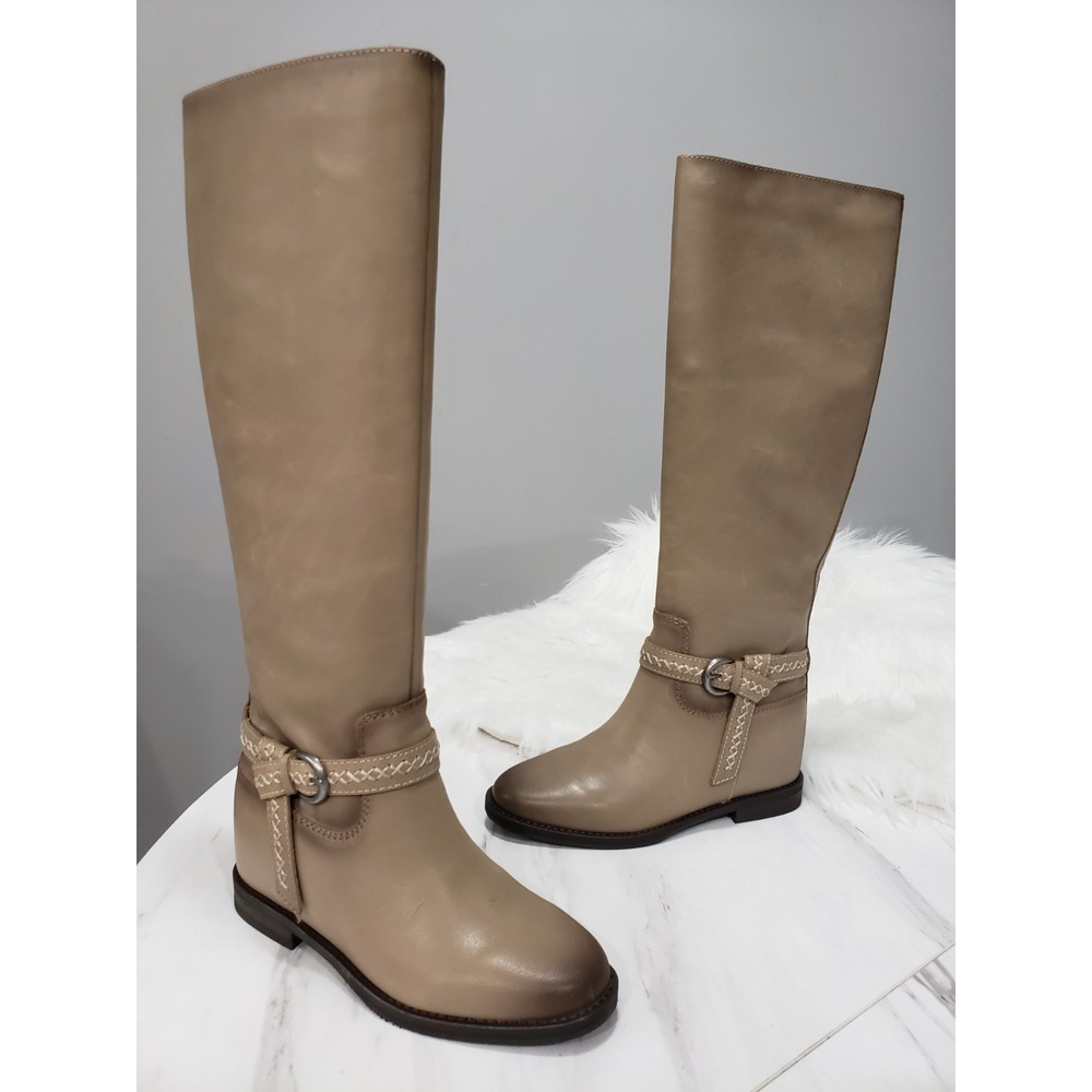 NEW NO BOX SZ 6.5 Lucky Brand Maltet Knee High Wedge Boots Silver Cloud Riding